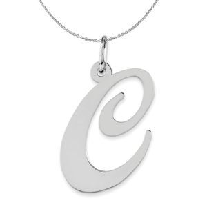 Silver, Ella Collection, LG Fancy Script Initial C Necklace - 18 In